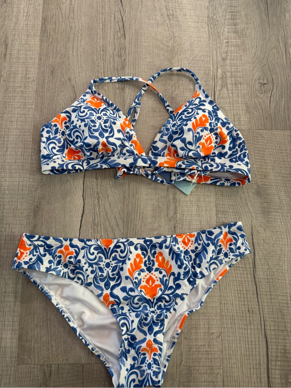 Cupshe Blue and Orange Floral Bikini Set